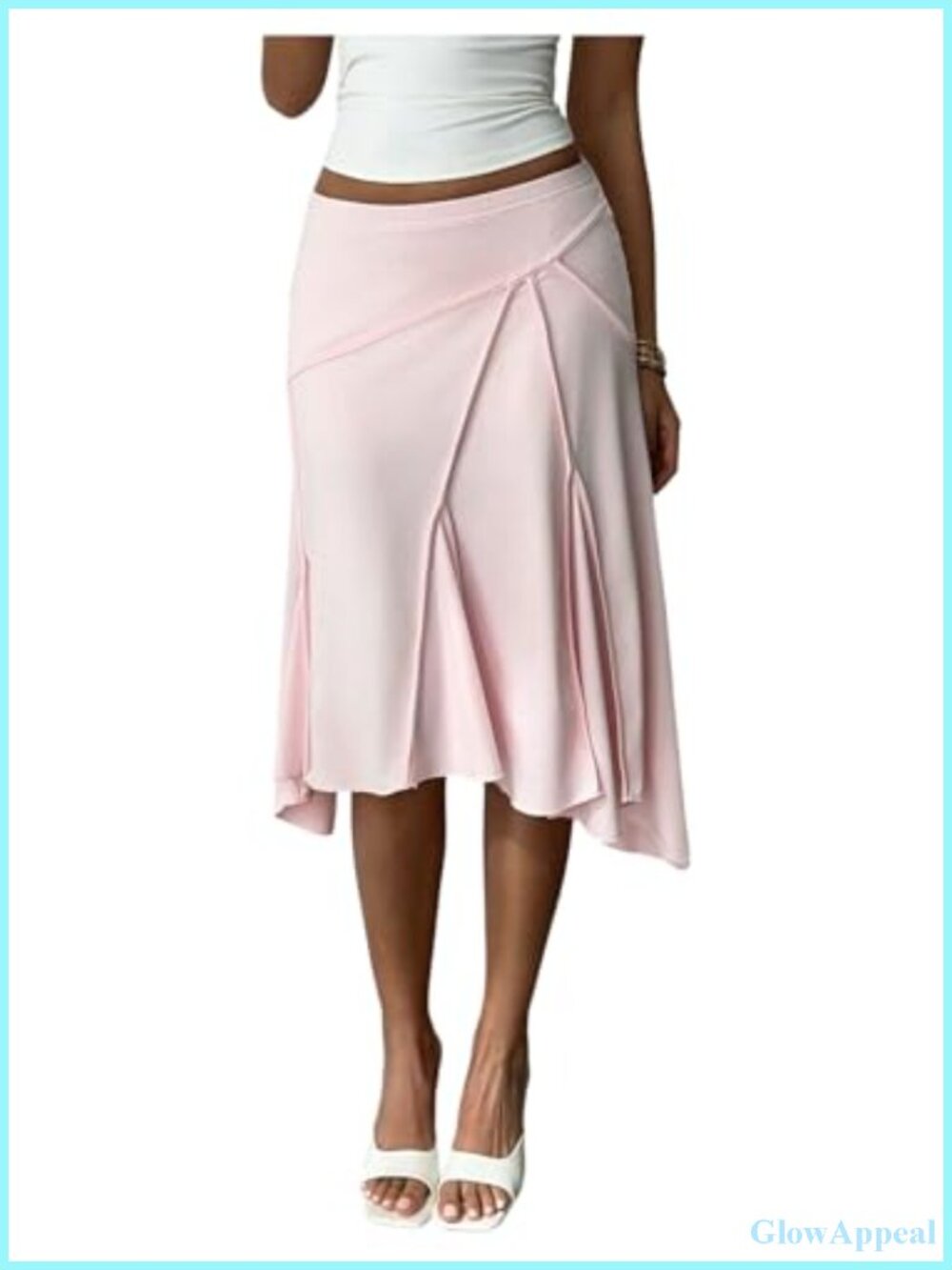 Y2k Asymmetrical Midi Skirt Low Rise Ruffle Hem Flowy Summer Casual Women